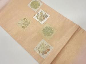 引箔螺鈿色紙に華文・花喰い鳥模様名古屋帯